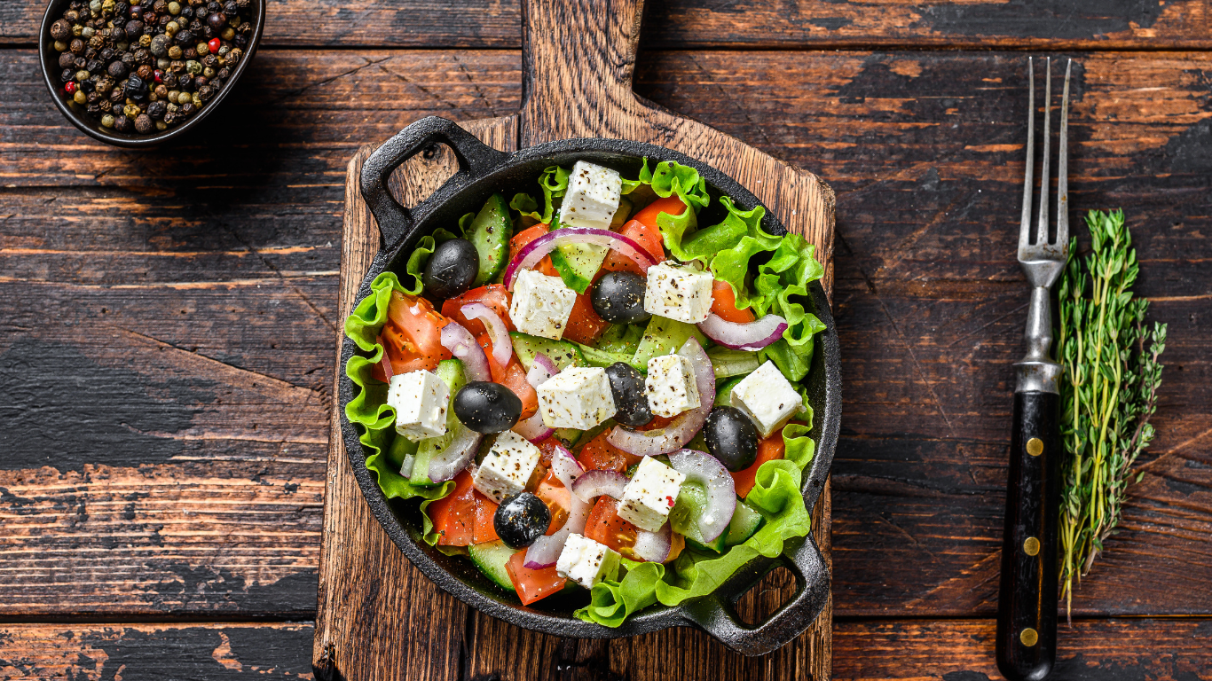 Vegan Greek Salad with Tofu Feta and Lemon Oregano Dressing: