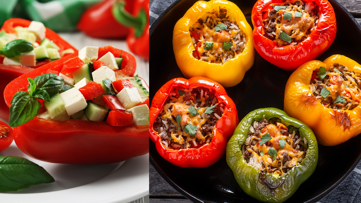 Greek Vegan Stuffed Peppers. (Capsicum).