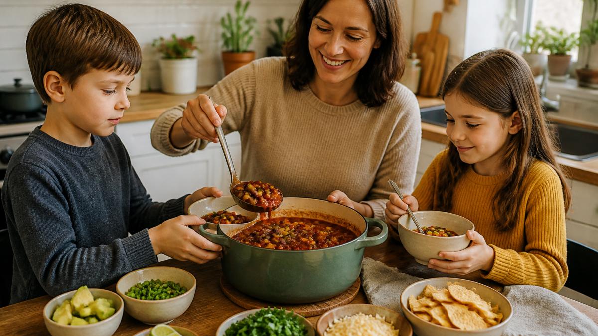 Infographic showing a step-by-step process for preparing vegan comfort food for a busy family dinner.